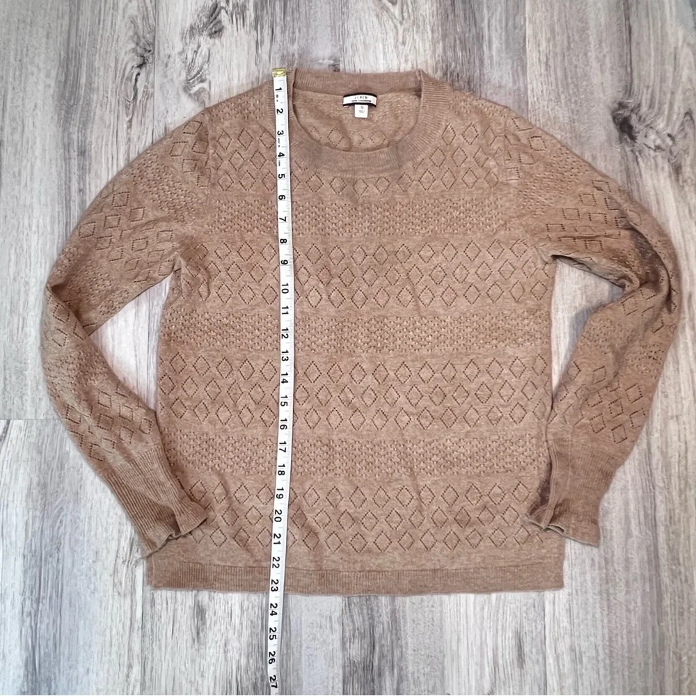 J.Crew Tan 100 % Cashmere Crewneck Sweater in Fine Gauge‎ Pointelle Stich Size S